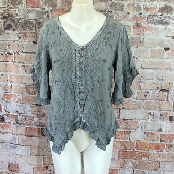 Advanced Apparrels Blouse Button Down V-Neck Distressed Gray Sz XXL - Picture 1 of 12